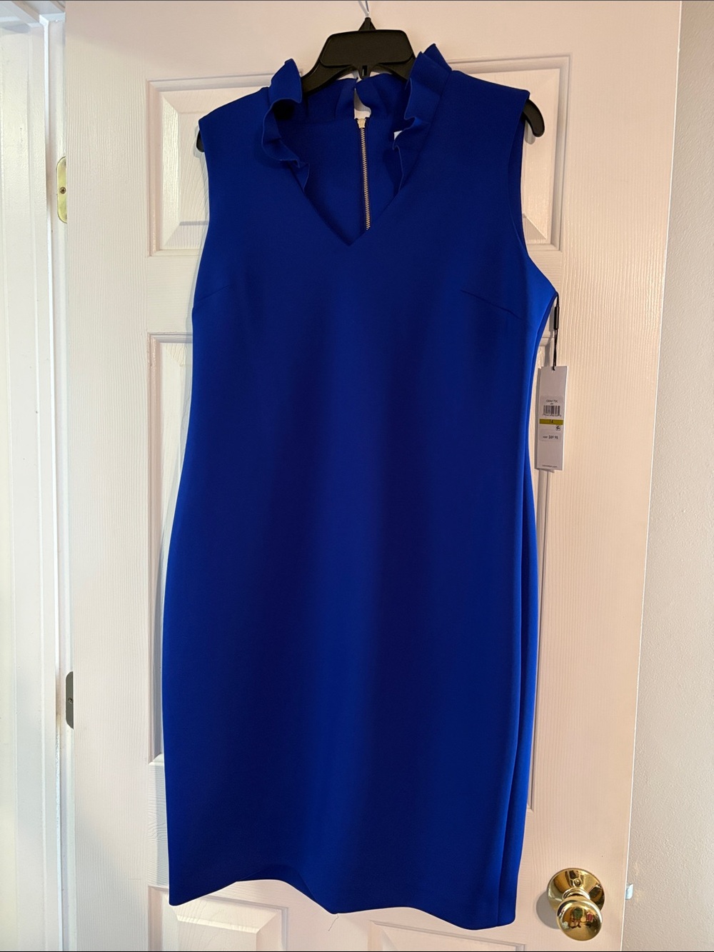 NWT Calvin Klein Royal Blue Sleeveless Ruffle V-Neck Midi Dress